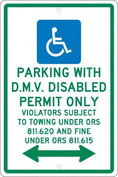AccuformNMC ADA Traffic & Parking Sign: Rectangle, "Parking With D.M.V. Disabled Permit Only" TMS332H