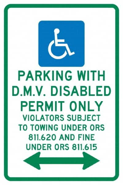 AccuformNMC ADA Traffic & Parking Sign: Rectangle, "Parking With D.M.V. Disabled Permit Only" TMS332G