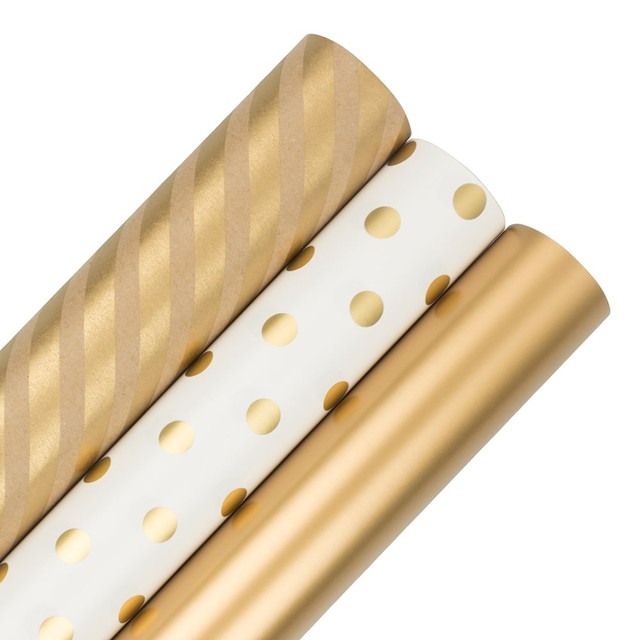 JAM PAPER AND ENVELOPE 368532533OD JAM Paper Wrapping Paper, Gold Assortment, 25 Sq Ft, Pack of 3 Rolls