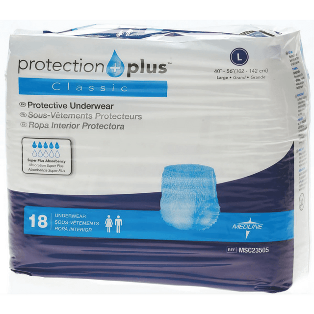 MEDLINE INDUSTRIES, INC. Protection Plus MSC23505H  Classic Protective Underwear, Large, 40 - 56in, White, Bag Of 18