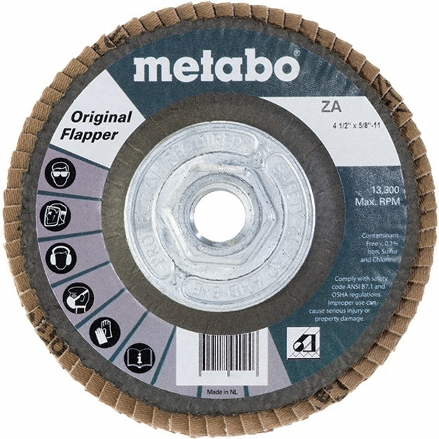 Metabo 629465000 Flap Disc: 5/8-11 Hole, 60 Grit, Zirconia Alumina, Type 27