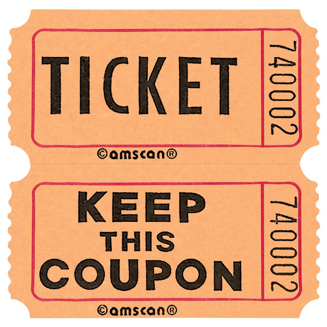 AMSCAN CO INC Amscan 341342  Double Ticket Roll, 6-1/2inH x 6-1/2inW x 2inD, Orange, 2,000 Tickets Per Roll