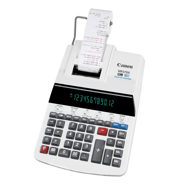 Print important calculations for future reference  12-digit display for clear, easy reading.  Tax and business functions make it easy to perform a range of useful calculations.  2-color ink-ribbon printing calculator lets you print out calculation records.  AC power supply helps ensure continuous power.