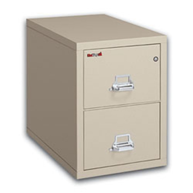 FIRE KING INTERNATIONAL, INC. 2-1825-CPAWG FireKing 25inD Vertical 2-Drawer Letter-Size Fireproof File Cabinet, Metal, Parchment, White Glove Delivery FIRE KING INTERNATIONAL, INC. 2-1825-CPAWG FireKing 25inD Vertical 2-Drawer Letter-Size Fireproof File Cabinet, Metal, Parchment, White Glove Delivery