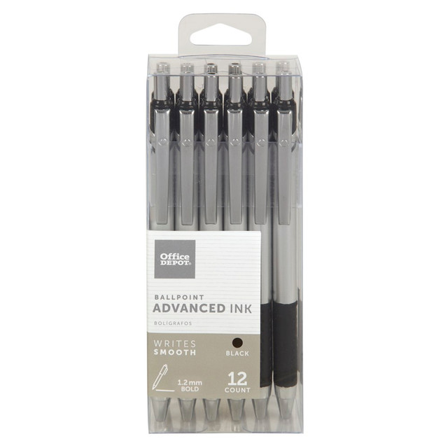 These Office Depot Brand pens write smoothly like a gel pen, but dry fast like a ballpoint. You will enjoy the control and performance offered by the textured grip and the tungsten carbide point. Retract this point for easy and safe pocketing and transport.  Retractable tungsten carbide point for no-skip performance.  Textured grip enhances comfort and control.  Sleek silver barrel pens are stylish and eye catching.