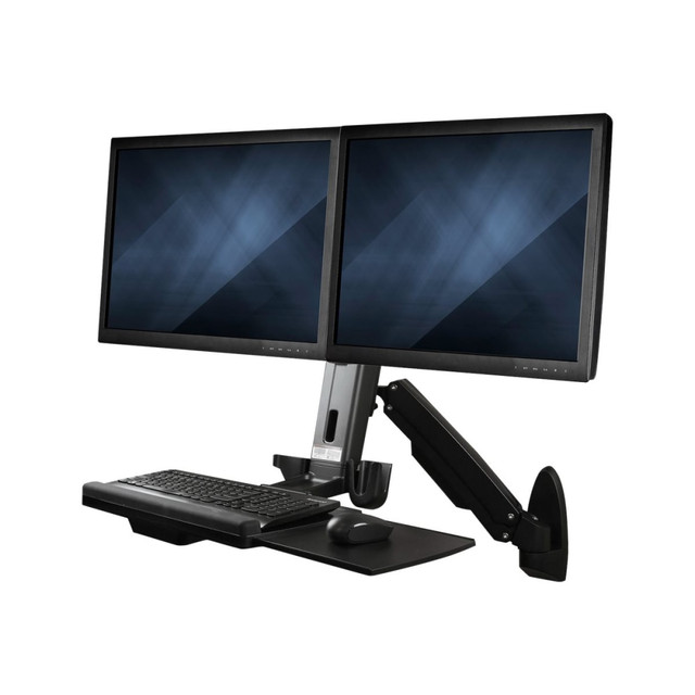 STARTECH.COM WALLSTS2  Wall Mount Workstation, Full Motion Standing Desk with Ergonomic Height Adjustable Dual VESA Monitor & Keyboard Tray Arm - Ergonomic wall-mount workstation - Dual VESA monitors up to 24in/17lb per screen