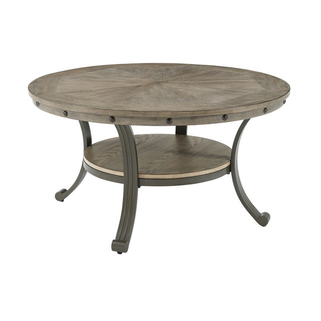 L. POWELL ACQUISITION CORP. ODP2608 Powell Vinessa Round Coffee Table, 19inH x 36inW x 36inD, Gray/Pewter L. POWELL ACQUISITION CORP. ODP2608 Powell Vinessa Round Coffee Table, 19inH x 36inW x 36inD, Gray/Pewter