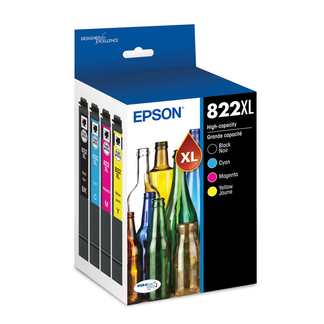 Compatible Epson models: WorkForce:  Pro WF-3820,  Pro WF-3823,  Pro WF-4820,  Pro WF-4830,  Pro WF-4833,  Pro WF-4834.  .  Choose the Epson DURABrite Ultra 822XL High-Yield Ink Cartridges for your printer to prepare for big jobs. The cartridges offer bold black and brilliant colors to enhance your prints.  Offers high yields for plenty of prints.  Fast-drying pigment ink can handle high-volume printing.  Allows sharp text and bright colors.  Helps Avoid Waste - Designed for extended use, helping reduce or eliminate material use and potentially save money.  Recycling solution - designed to encourage recycling, helping you divert materials from landfill.