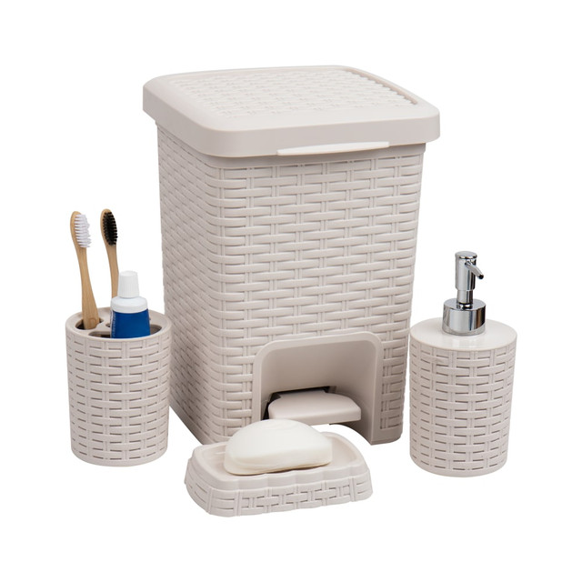 EMS MIND READER LLC Mind Reader SQUBATH4-IVO  Basket Collection 4-Piece Bathroom Set, Ivory