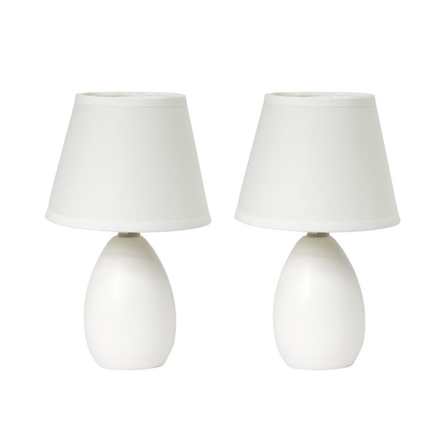 ALL THE RAGES INC Simple Designs LT2009-OFF-2PK  Mini Egg Oval Ceramic Table Lamp, 9.45inH, Off White, 2pk