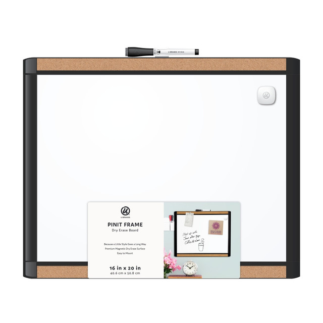 UBRANDS, LLC 426U00-01 U Brands PINIT Magnetic Dry-Erase Board, Steel, 16in x 20in, White, Black Plastic Frame