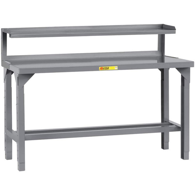 Little Giant. WST1-2460-AH-RS Stationary Work Benches, Tables; Bench Style: Heavy-Duty Work Bench with Riser ; Edge Type: Square ; Leg Style: 4-Leg; Adjustable ; Depth (Inch): 24in ; Color: Gray ; Maximum Height (Inch): 41in