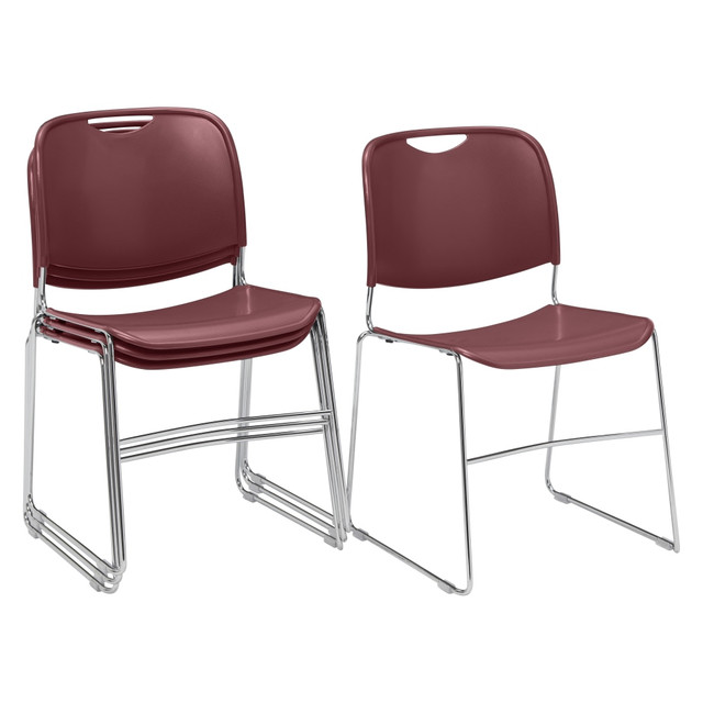 NATIONAL PUBLIC SEATING CORP 8508/4 National Public Seating 8500 Ultra-Compact Plastic Stack Chairs, Wine/Chrome, Set Of 4 Chairs