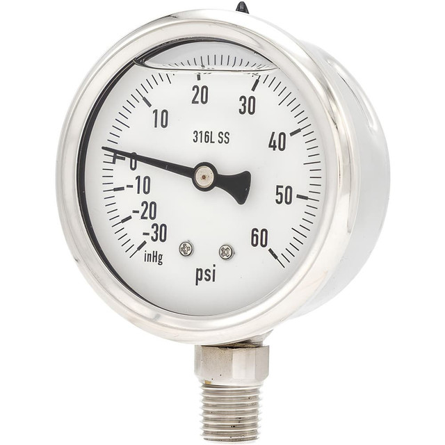 PIC Gauges PRO-301L-254CD Pressure Gauges; Gauge Type: Industrial Pressure Gauges ; Scale Type: Single ; Accuracy (%): 2-1-2% ; Dial Type: Analog ; Thread Type: 1/4" MNPT ; Bourdon Tube Material: 316 Stainless Steel