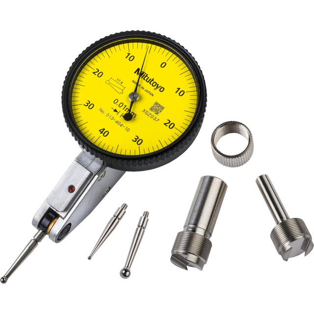 Mitutoyo 513-404-10A Dial Test Indicators; Minimum Measurement (mm): 0 ; Maximum Measurement (mm): 9.00 ; Accuracy (micro m): 3 ; Indicator Style: Vertical ; Bearing Type: Plain ; Dial Graduation (mm): 0.0100