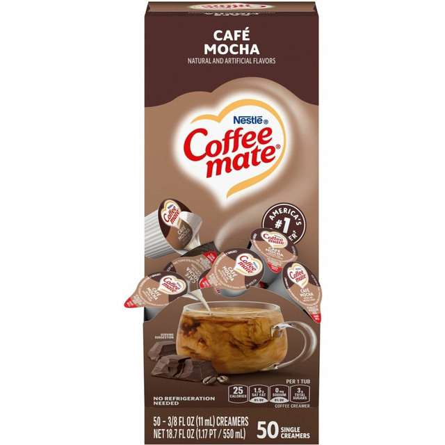 NESTLE WATERS NORTH AMERICA 11002807 Nestle Coffee-mate Liquid Creamer, Cafe Mocha Flavor, 0.37 Oz Single Serve x 50