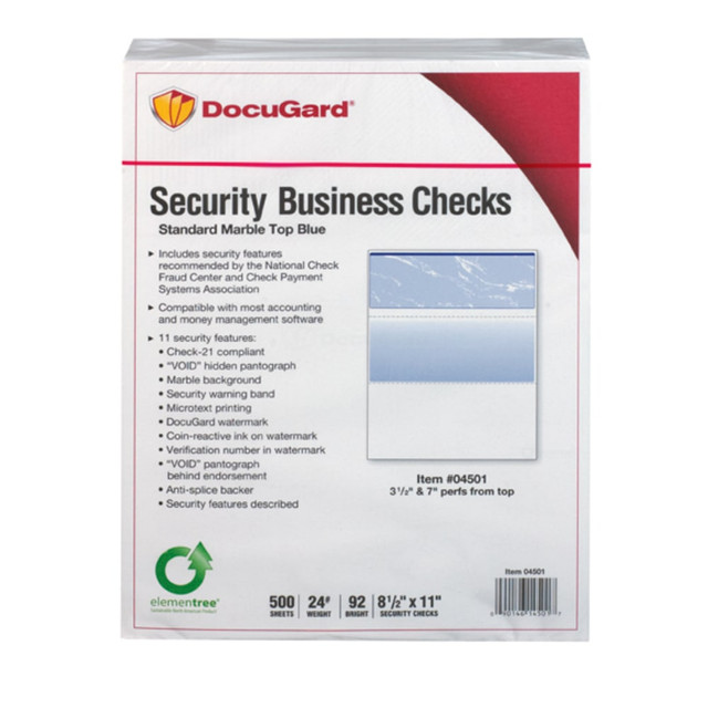 PARIS BUSINESS PRODUCTS DocuGard 04501  Security Business Checks - Letter - 8 1/2in x 11in - 24 lb Basis Weight - Smooth - 500 / Ream - Erasure Protection, Watermarked