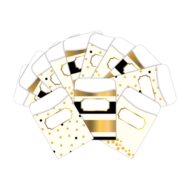 BARKER CREEK PUBLISHING, INC. BC3840 Barker Creek Peel & Stick Library Pockets, 3in x 5in, Gold, Pack Of 60 Pockets