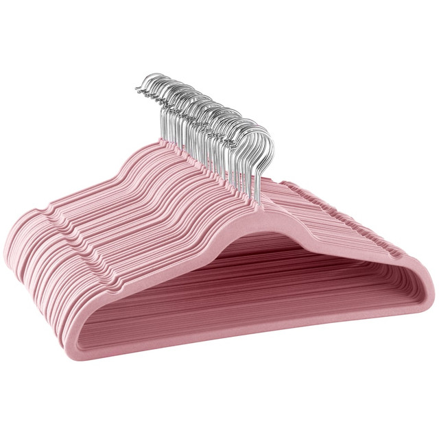 MEGAGOODS, INC. 995111892M Elama Flocked Velvet Clothes Hangers, Pink, Pack Of 50 Hangers MEGAGOODS, INC. 995111892M Elama Flocked Velvet Clothes Hangers, Pink, Pack Of 50 Hangers