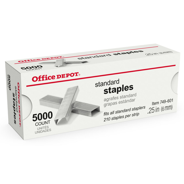 OFFICE DEPOT 2661 Brand Staples, 1/4in Standard, Full Strip, Box Of 5,000, 2661 OFFICE DEPOT 2661 Brand Staples, 1/4in Standard, Full Strip, Box Of 5,000, 2661