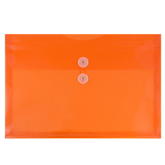 JAM PAPER AND ENVELOPE 218B1OR JAM Paper Booklet Plastic Envelopes, Letter-Size, 9 3/4in x 13in, Button & String Closure, Orange, Pack Of 12
