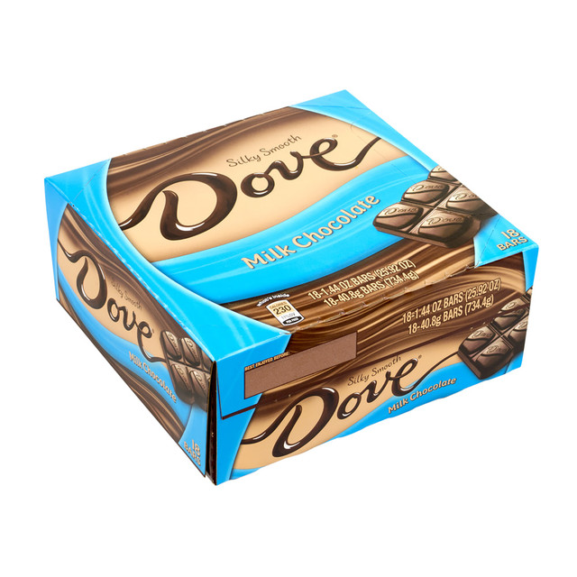MARS CHOCOLATE NORTH AMERICA LLC 551984 Dove Milk Chocolate Bars, 1.44 Oz, Box Of 18 Bars
