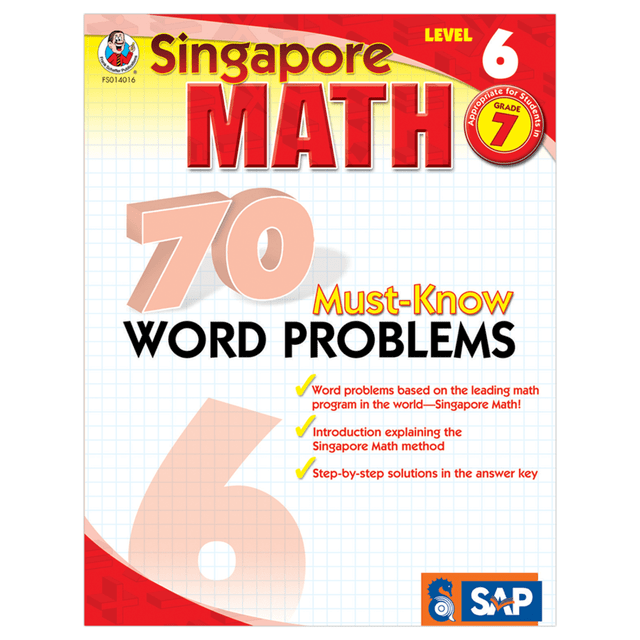 CARSON-DELLOSA PUBLISHING LLC 0768240166 Carson-Dellosa Singapore Math 70 Must-Know Word Problems, Level 6, Grade 7