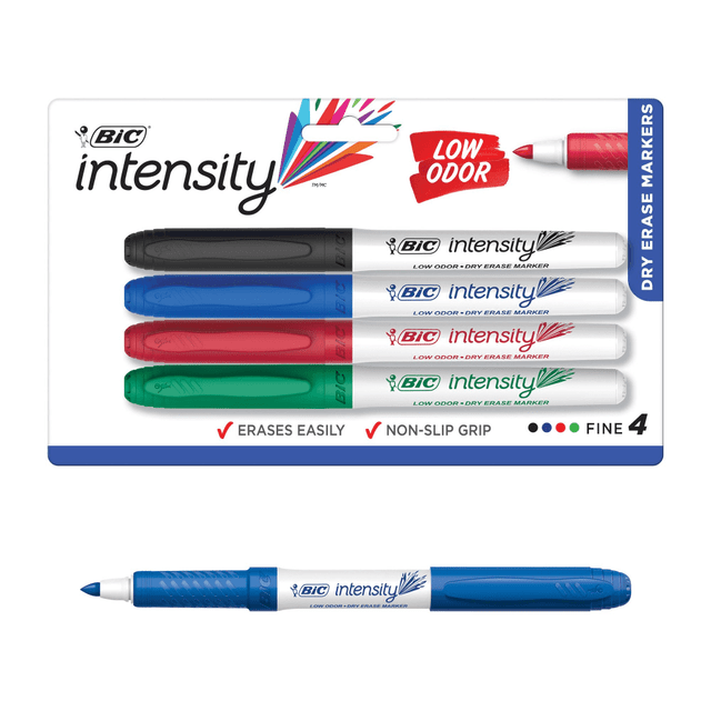 BIC CORP BIC GDEP41-AST  Intensity Low Odor Dry Erase Markers, Fine Bullet Tip, Assorted Colors, Pack of 4