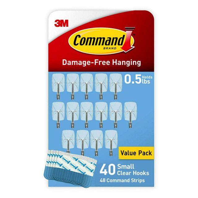3M CO 17067CLR-S40NA Command Small Wire Hooks, 40 Hooks, 48 Clear Adhesive Strips, Damage Free Hanging Picture Hangers, No Tools Wall Hanging Strips For Living Spaces