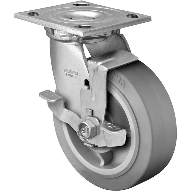 Linco CWL-406169479B7 Swivel Top Plate Caster: Thermoplastic Rubber Elastomer, 6" Wheel Dia, 2" Wheel Width, 600 lb Capacity, 7-1/2" OAH