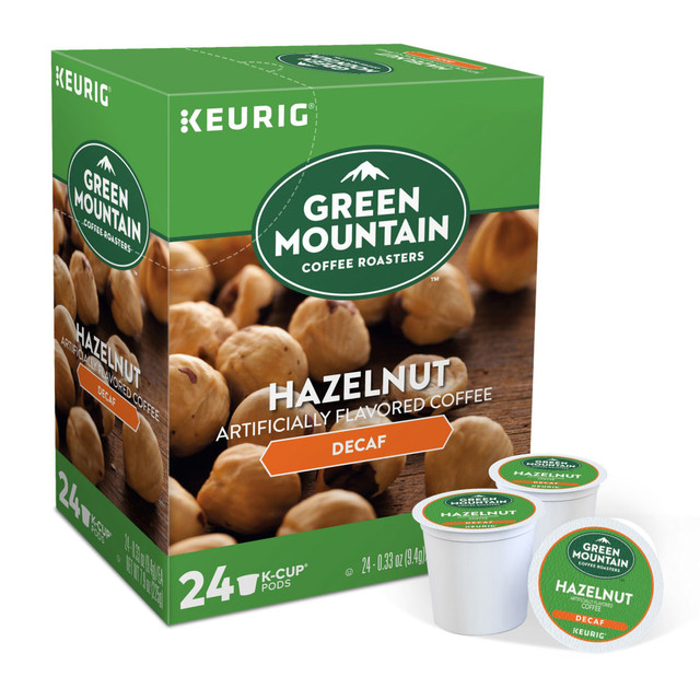 GREEN MOUNTAIN COFFEE ROASTERS, INC. 7792 Green Mountain Coffee Single-Serve Coffee K-Cup Pods, Decaffeinated, Hazelnut, Carton Of 24