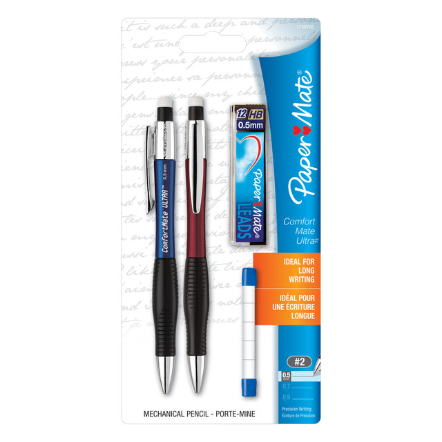 SANFORD LP 1738795 Paper Mate ComfortMate Ultra Mechanical Pencil Starter Set, 0.5mm, HB Lead, Assorted Barrel Colors, Pack Of 2