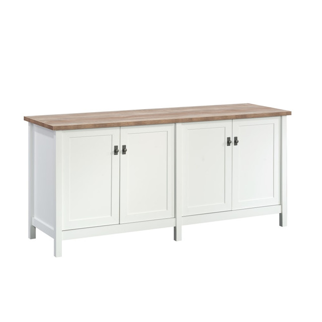 SAUDER WOODWORKING CO. 430229 Sauder Cottage Road 65-1/8inW x 20-9/16inD Lateral File Cabinet Credenza With File Rack, White/Lintel Oak SAUDER WOODWORKING CO. 430229 Sauder Cottage Road 65-1/8inW x 20-9/16inD Lateral File Cabinet Credenza With File Rack, White/Lintel Oak
