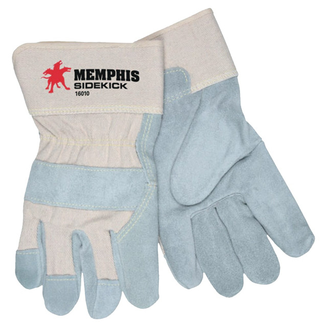 MCR SAFETY 16010L Sidekick Side Leather Gloves, Large, Blue/Gray, Pack Of 12