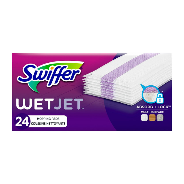 Dusting and cleaning doesn"t have to be a back-breaking, day-long chore. Swiffer WetJet refills for your Swiffer WetJet give you the ability to quickly and easily dust and clean without leaving annoying, dirty streaks.  The Swiffer WetJet pads are super absorbent and wonT re-deposit dirt on floors. Dirt and grime is trapped and locked away inside the Swiffer pad refills.  Swiffer WetJet pad refills are disposable - Simply throw out the pad when you are done cleaning.  Swiffer pad refills come in a pack of 24 WetJet pads.  WetJet Pads are not sold wet.