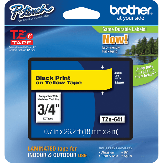 BROTHER INTL CORP TZE641 Brother TZe-641 Black-On-Yellow Tape, 0.75in x 26.2ft