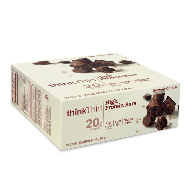 THINKTHIN, LLC 70146 thinkThin Brownie Crunch High Protein Bars, 2.1 Oz, Case Of 10 Bars