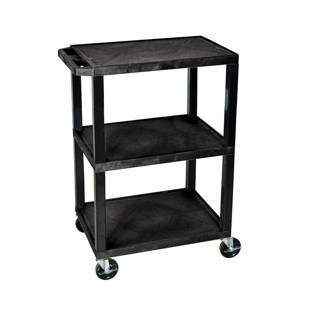 H. WILSON/ LUXOR FURNITURE WT34S H. Wilson 3-Shelf Plastic Specialty Utility Cart, 34inH x 24inW x 18inD, Black Shelves/Black Legs