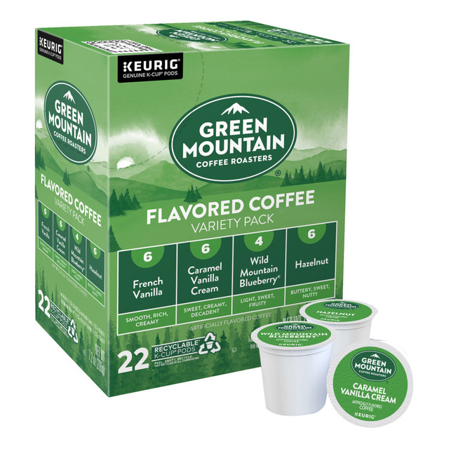 GREEN MOUNTAIN COFFEE ROASTERS, INC. 6502 Green Mountain Coffee Single-Serve Coffee K-Cup Pods, Flavored Variety Pack, Carton Of 24 GREEN MOUNTAIN COFFEE ROASTERS, INC. 6502 Green Mountain Coffee Single-Serve Coffee K-Cup Pods, Flavored Variety Pack, Carton Of 24