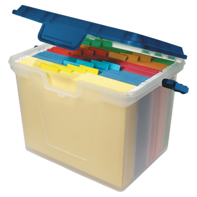 OFFICE DEPOT 55767  Brand Portable File Box, 10 11/16inH x 14 11/16inW x 10 3/8inD, Clear/Navy