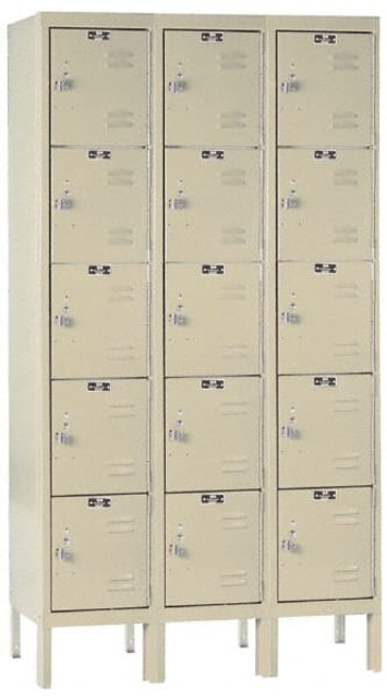 Hallowell U3286-5PT 3-Wide Locker: 12" Wide, 17" Deep, 66" High, Padlock