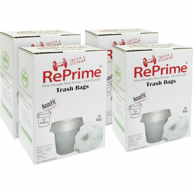 HERITAGE TRAVELWARE LTD H7450TCRC1CT Heritage RePrime AccuFit 44-gal Can Liners - 44 gal Capacity - 37in Width x 50in Length x 0.90 mil (23 Micron) Thickness - Low Density - Clear - Linear Low-Density Polyethylene (LLDPE) - Garbage - 50 / Box - 4 / C HERITAGE TRAVELWARE LTD H7450TCRC1CT Heritage RePrime AccuFit 44-gal Can Liners - 44 gal Capacity - 37in Width x 50in Length x 0.90 mil (23 Micron) Thickness - Low Density - Clear - Linear Low-Density Polyethylene (LLDPE) - Garbage - 50 / Box - 4 / C