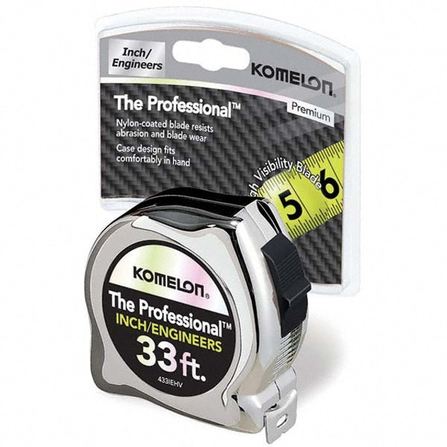 Komelon 433IEHV Tape Measure: 33' Long, 1" Width, High-Visibility Yellow & White Blade