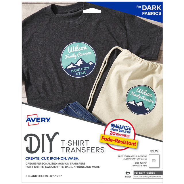 AVERY PRODUCTS CORPORATION 3279 Avery T-Shirt Transfers, Dark, 3279, Pack Of 5 AVERY PRODUCTS CORPORATION 3279 Avery T-Shirt Transfers, Dark, 3279, Pack Of 5