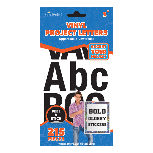 ROYAL CONSUMER PRODUCTS, LLC 31029 Royal Brites Vinyl Peel & Stick Project Letters, 2-1/2in, Black, Pack Of 215 Letters