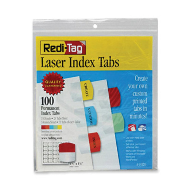 REDI-TAG CORPORATION Redi-Tag 33120  Laser Index Tabs, 1 1/8in x 1 1/4in, Assorted, Pack Of 100