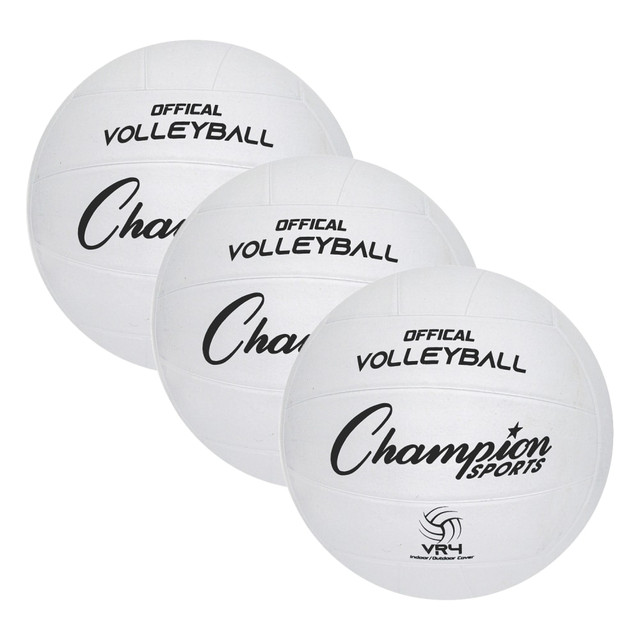 EDUCATORS RESOURCE Champion Sports CHSVR4-3  Rubber Volleyballs, Official Size, White, Pack Of 3 Balls