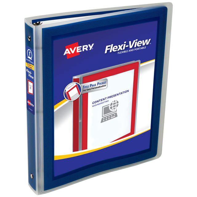 AVERY PRODUCTS CORPORATION 17685 Avery Flexi-View 3 Ring Binder, 1in Round Rings, Navy Blue, 1 Binder AVERY PRODUCTS CORPORATION 17685 Avery Flexi-View 3 Ring Binder, 1in Round Rings, Navy Blue, 1 Binder