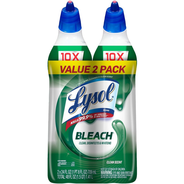 RECKITT BENCKISER 96085CT Lysol Bleach Toilet Bowl Cleaner - 24 fl oz (0.8 quart) - Disinfectant, Deodorize - Blue - 2 Pack - 4 / Carton
