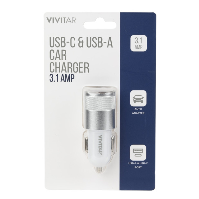 SAKAR INTERNATIONAL, INC. NIL6003-WHT-STK-24 Vivitar USB-C And USB-A Car Charger, White, NIL6003-WHT-STK-24